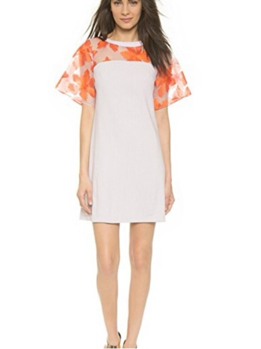 Rebecca Taylor Beige Dress with Orange Floral Mesh Yoke size 6